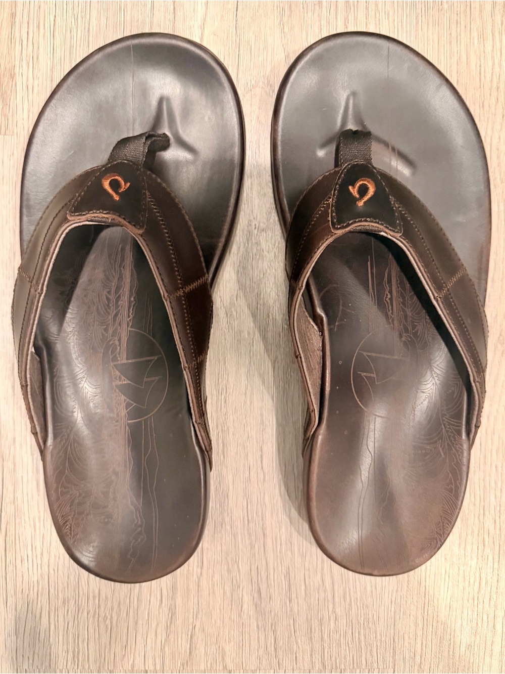 OLUKAI Hokule a Kia Men's Leather Sandals - 10 -Brown